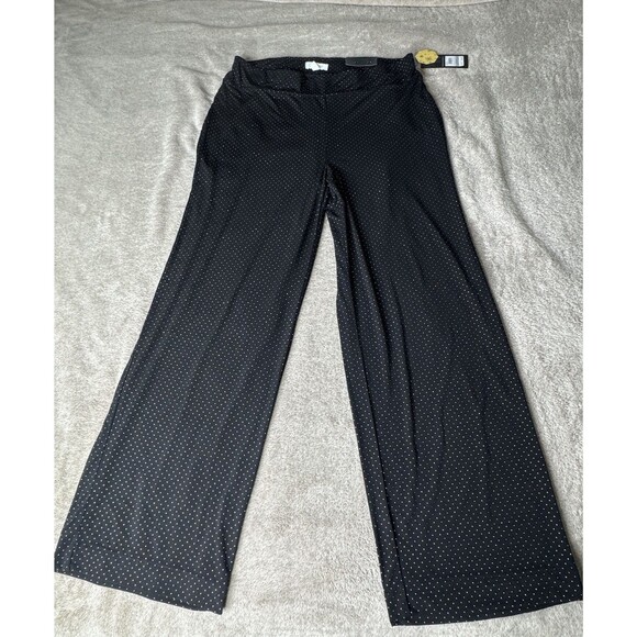 Nine West  Wide Leg Pull On Elastic Waist Pants  Black and Gold PLUS 1X - Picture 1 of 14